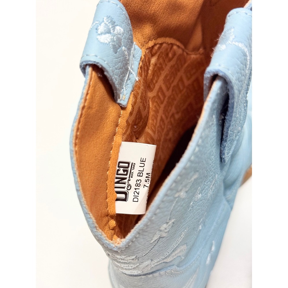 Dingo Bluebell Light Blue Floral Embroidered Leather Western Boots DI2183 7.5M - Picture 4 of 6